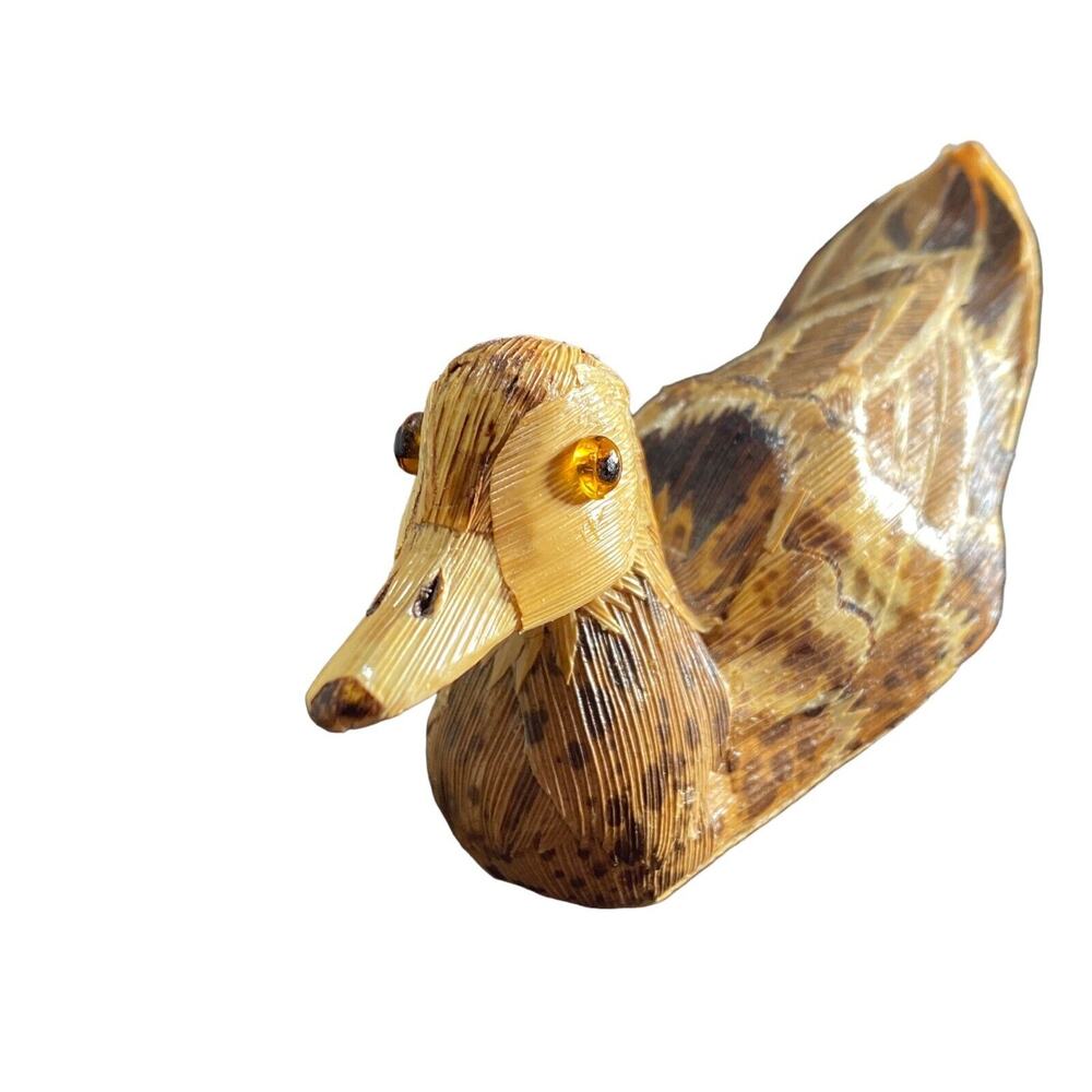 Vintage Duck Bamboo Wood Skin Hand Crafted 5" Home Decor Duckling